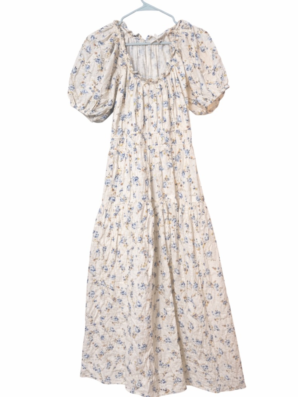 THE GREAT. Cream Maxi Dress with Blue Floral Motif - Picture 3 of 6